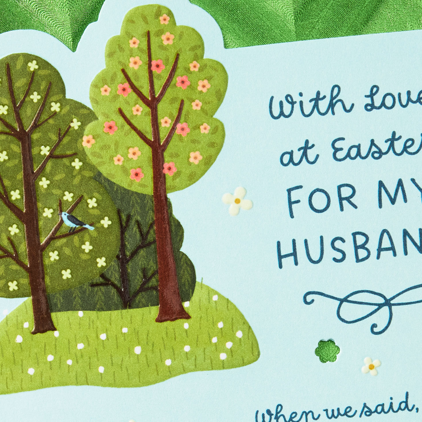 Trees on Blue Religious Easter Card for Husband Card Front Detail image number 6