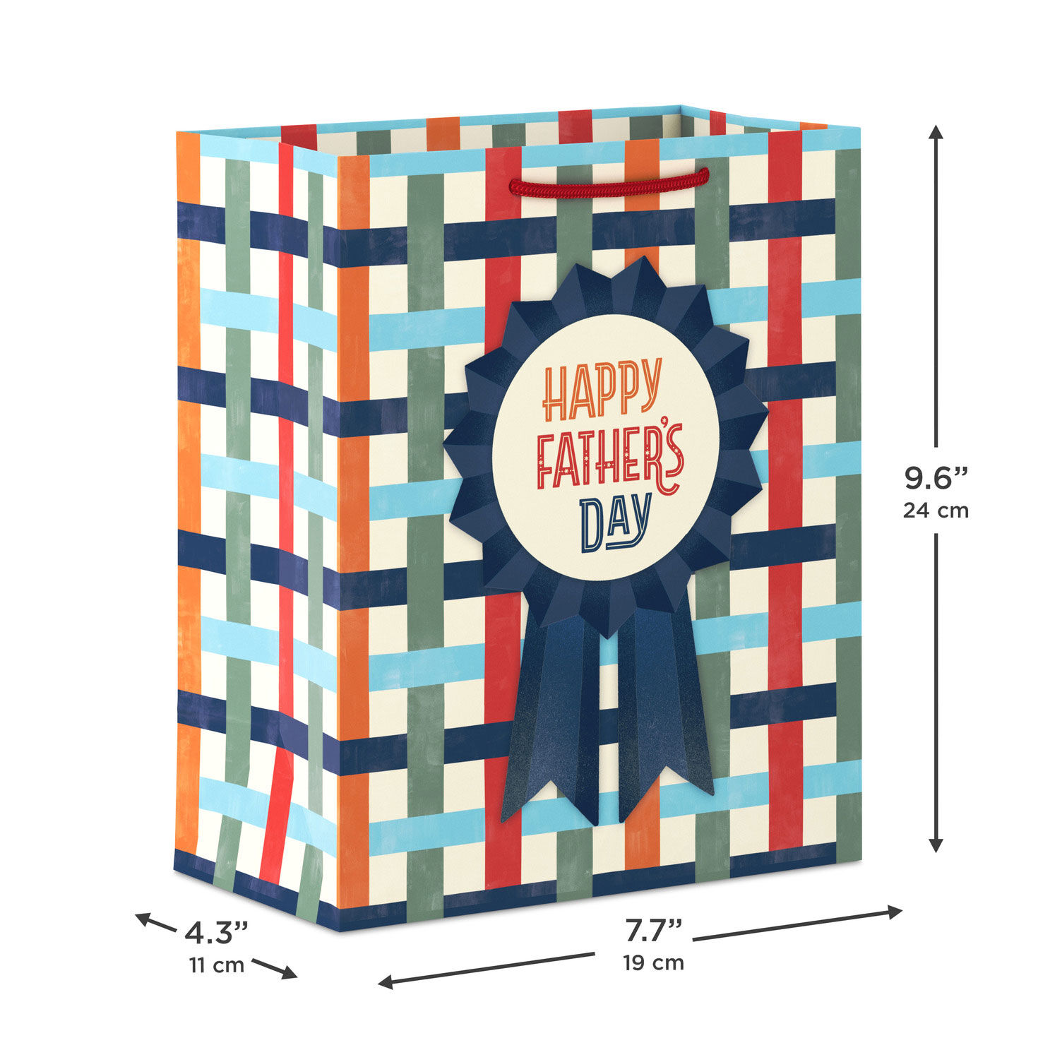 Happy Father's Day Ribbon on Plaid Medium Gift Bag Measurement image number 3