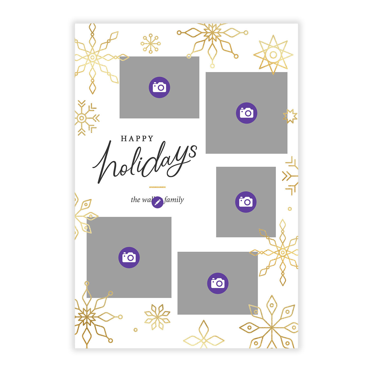 Gold Snowflakes on White Flat Holiday Photo Card, , large image number 5