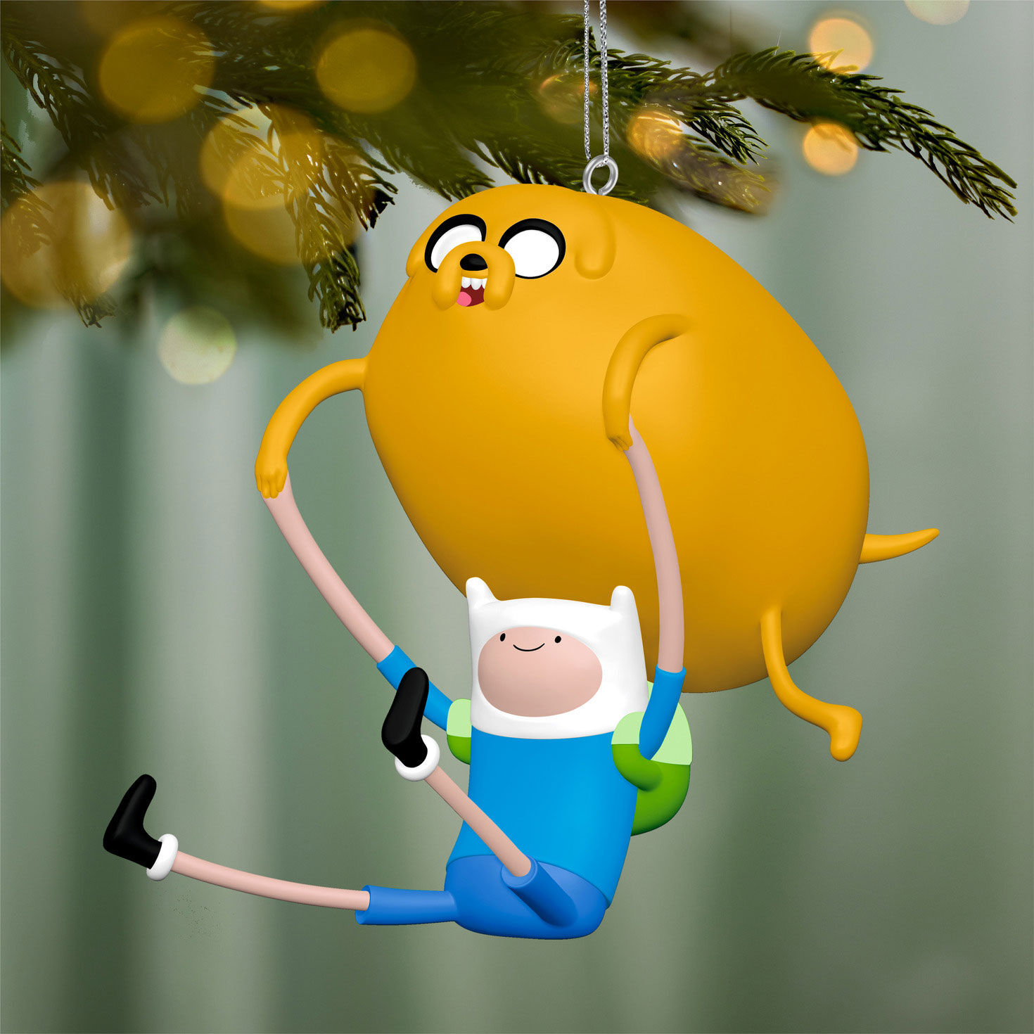 Yellow Dog Jump Over Boy in Blue Keepsake Ornament hanging on tree image number 2