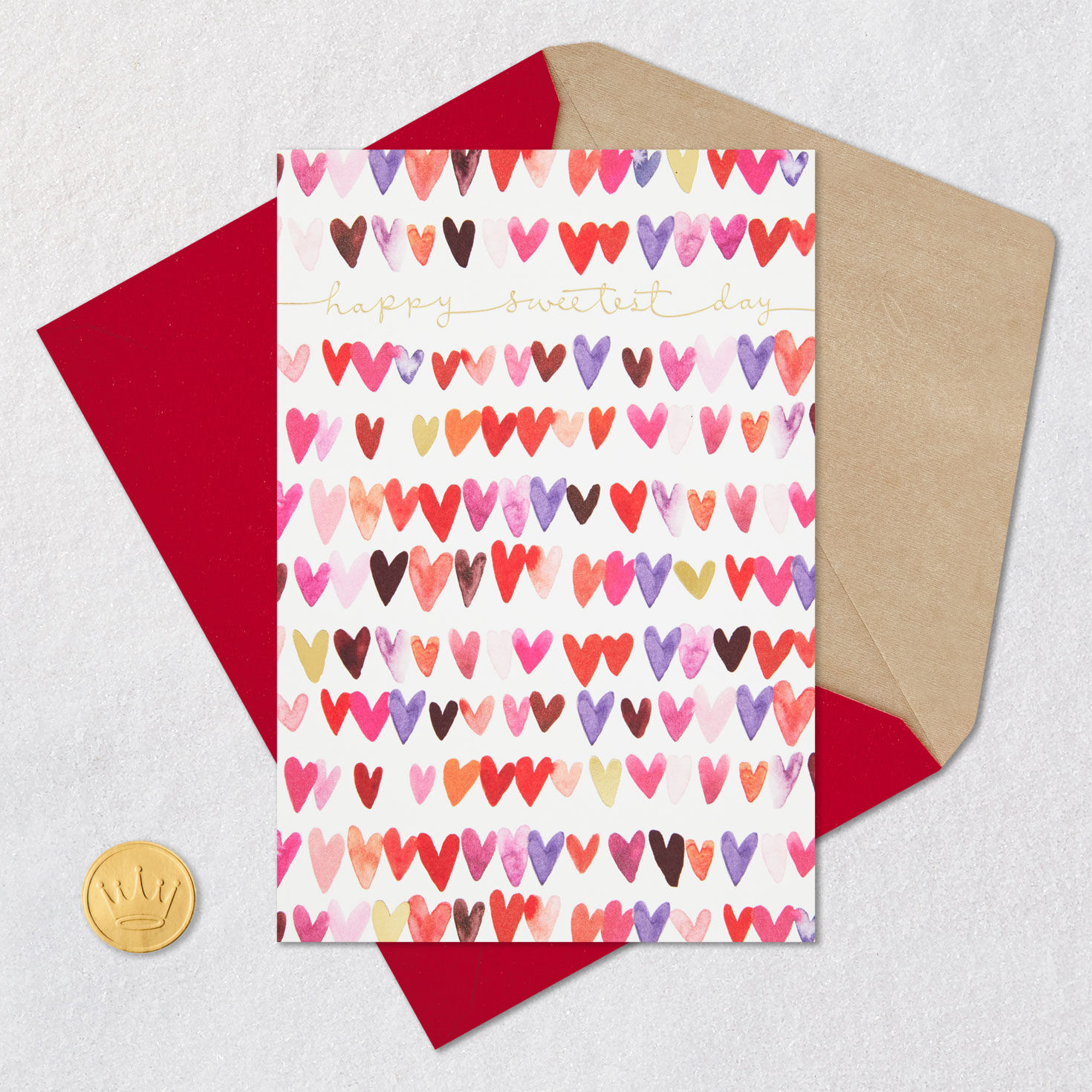 Watercolor Hearts Sweetest Day Card Card Front with Envelope and Gold Seal image number 5