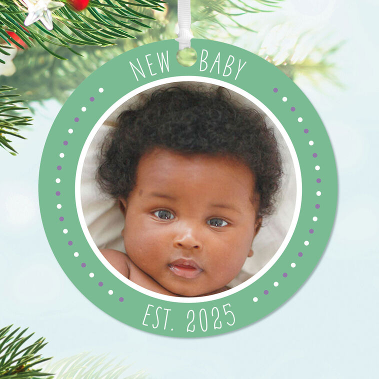New Baby Round Metal Personalized Ornament, Custom Photo and Text, , large image number 2