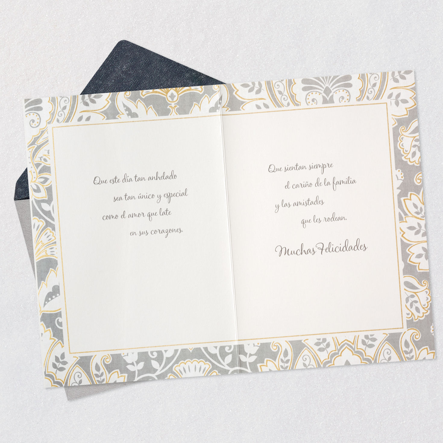 Paisley Floral Spanish Wedding Card for Couple Open card with envelope image number 4