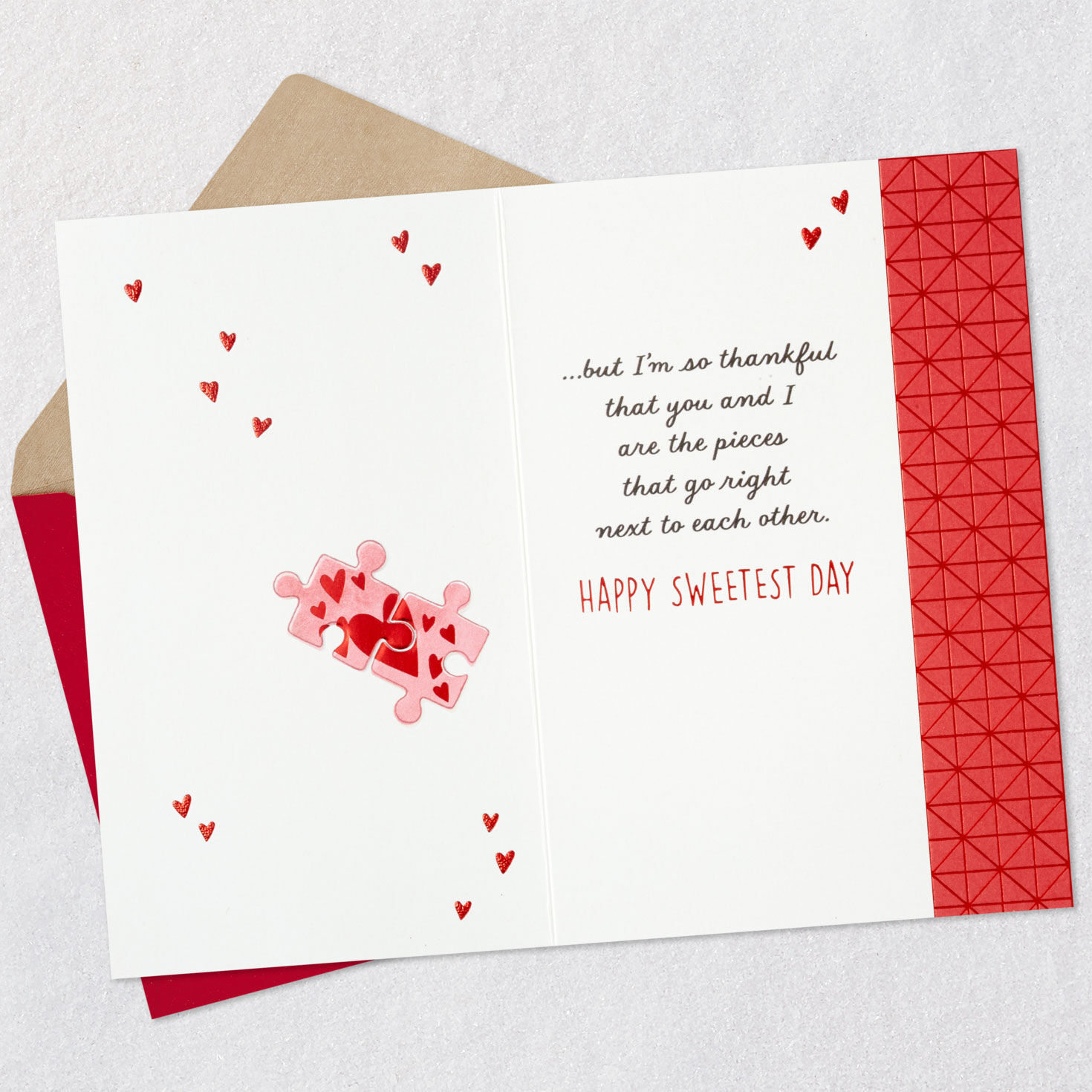 Hearts and Puzzle Pieces Husband Sweetest Day Card Open card with envelope image number 3