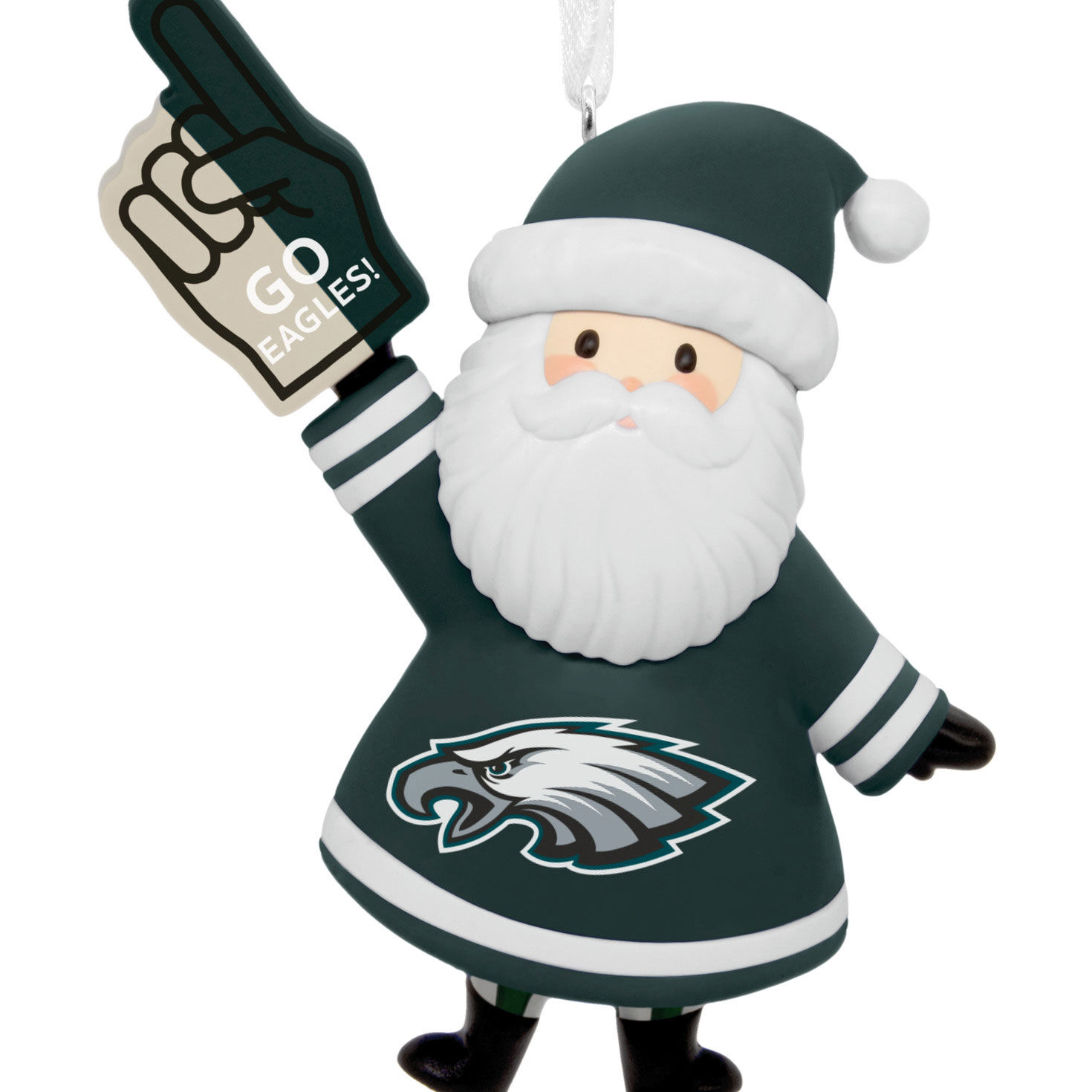 Philadelphia Eagles Santa Fan Christmas Ornament closeup view image number 5
