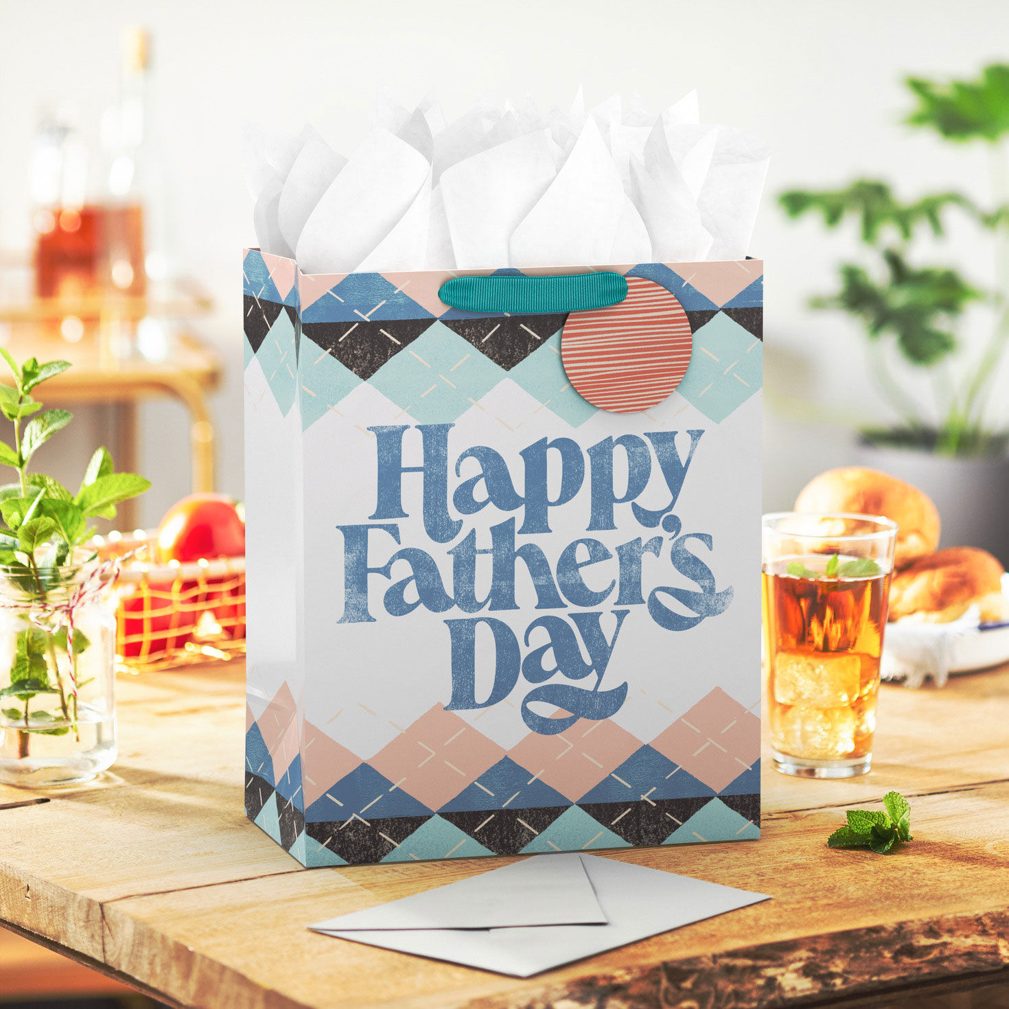 Happy Father's Day Argyle Pattern Large Gift Bag in use image number 2