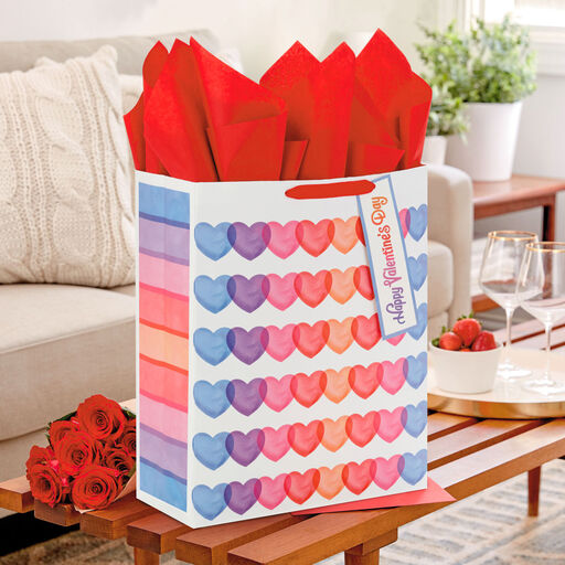 15.5" Pastel Hearts X-Large Valentine's Day Gift Bag With Tissue Paper, 
