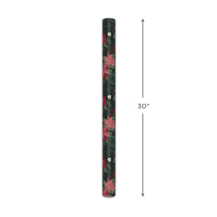 Poinsettias on Black Christmas Wrapping Paper Roll Measurement image number 5