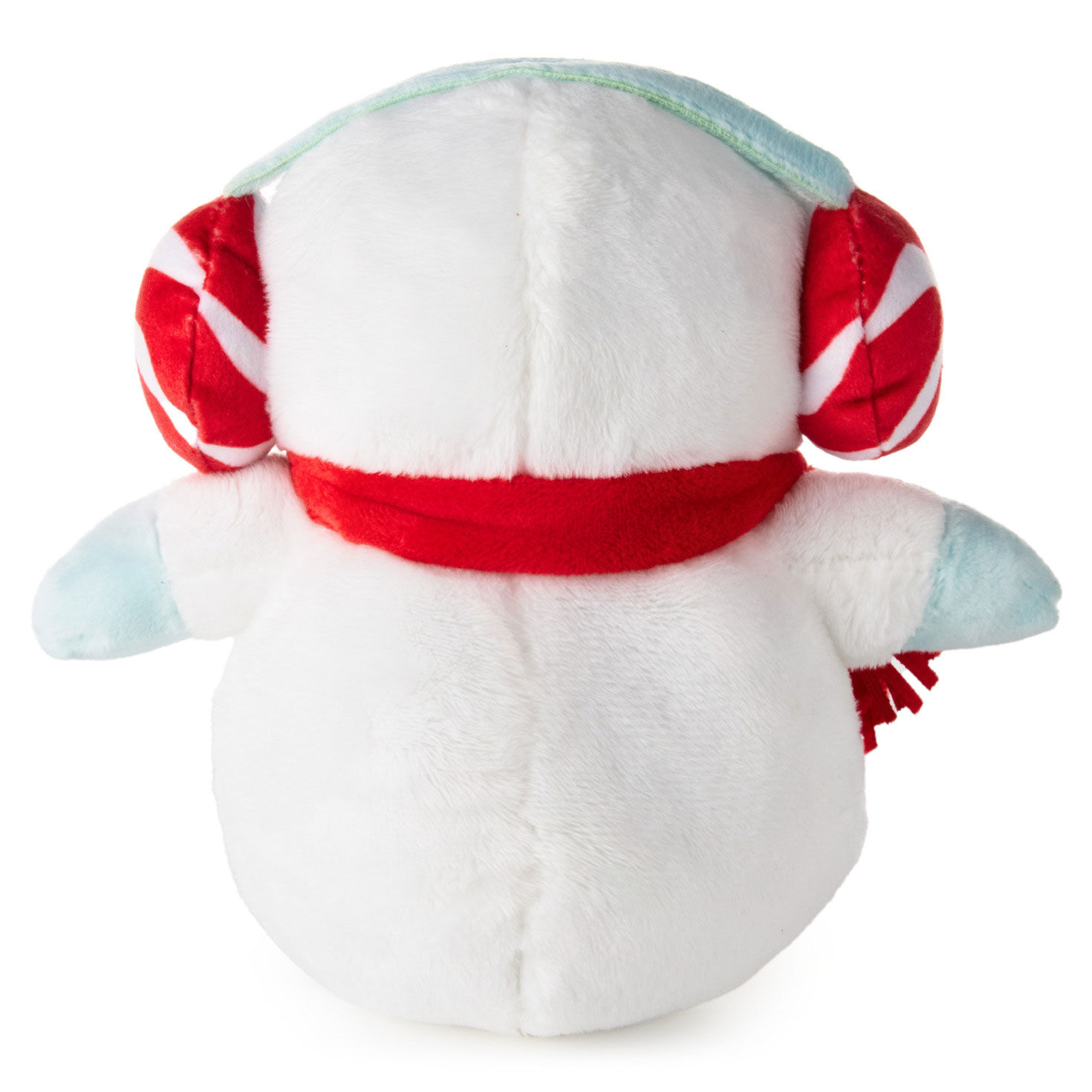 Snowman in Scarf, Mittens, Peppermint Earmuffs Plush back image number 2