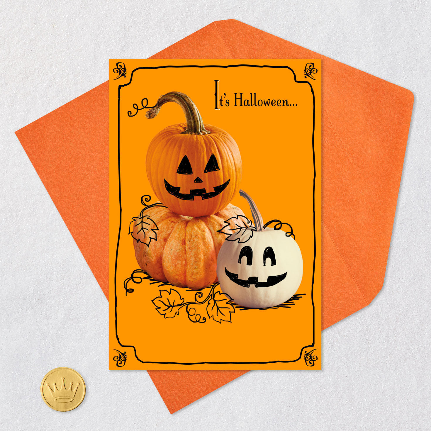 Put on a Happy Face Halloween Card Card Front with Envelope and Gold Seal image number 5