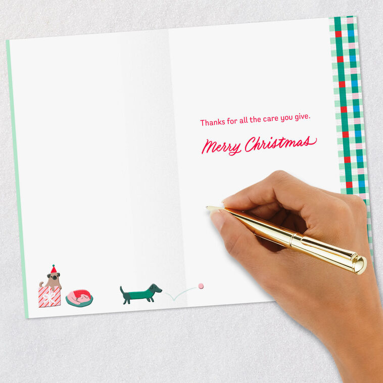 Dog and Cat Wreath on Mint Green Pet Sitter Christmas Card Signing card image number 6