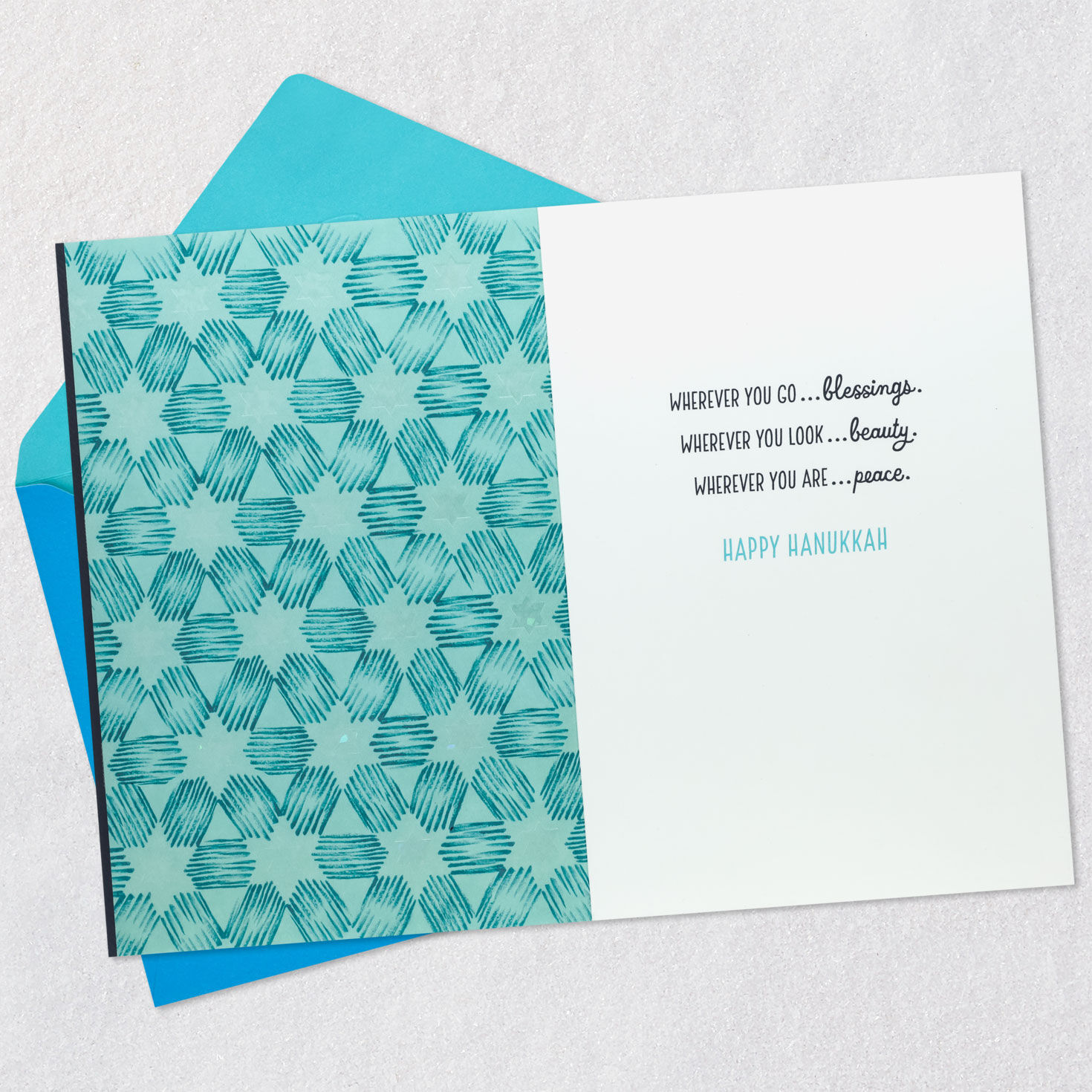 Blue Starburst Hanukkah Card Open card with envelope image number 3