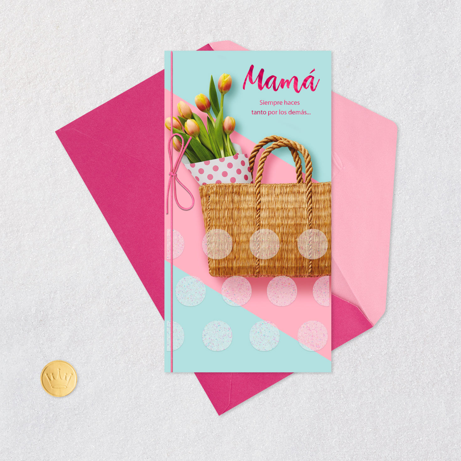Tulips Spanish Mother's Day Money Holder Card for Mom Card Front with Envelope and Gold Seal image number 5