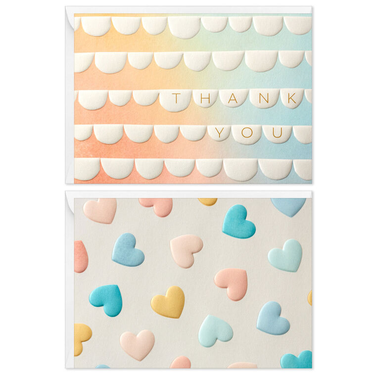 Pastel Hearts and Scallops Assorted Blank Thank You Notes, Pack of 50