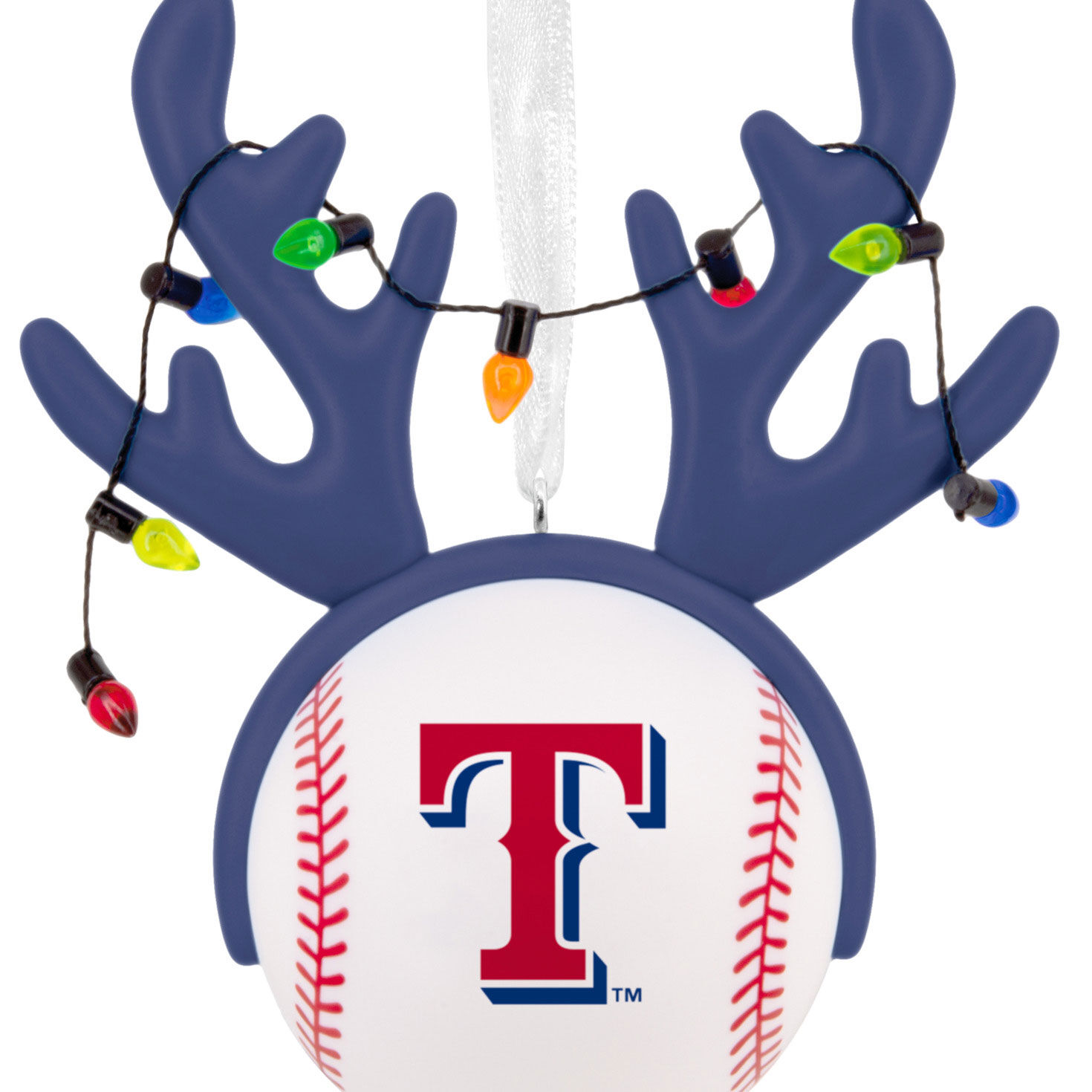 Rangers Reindeer Baseball Christmas Ornament closeup view image number 5