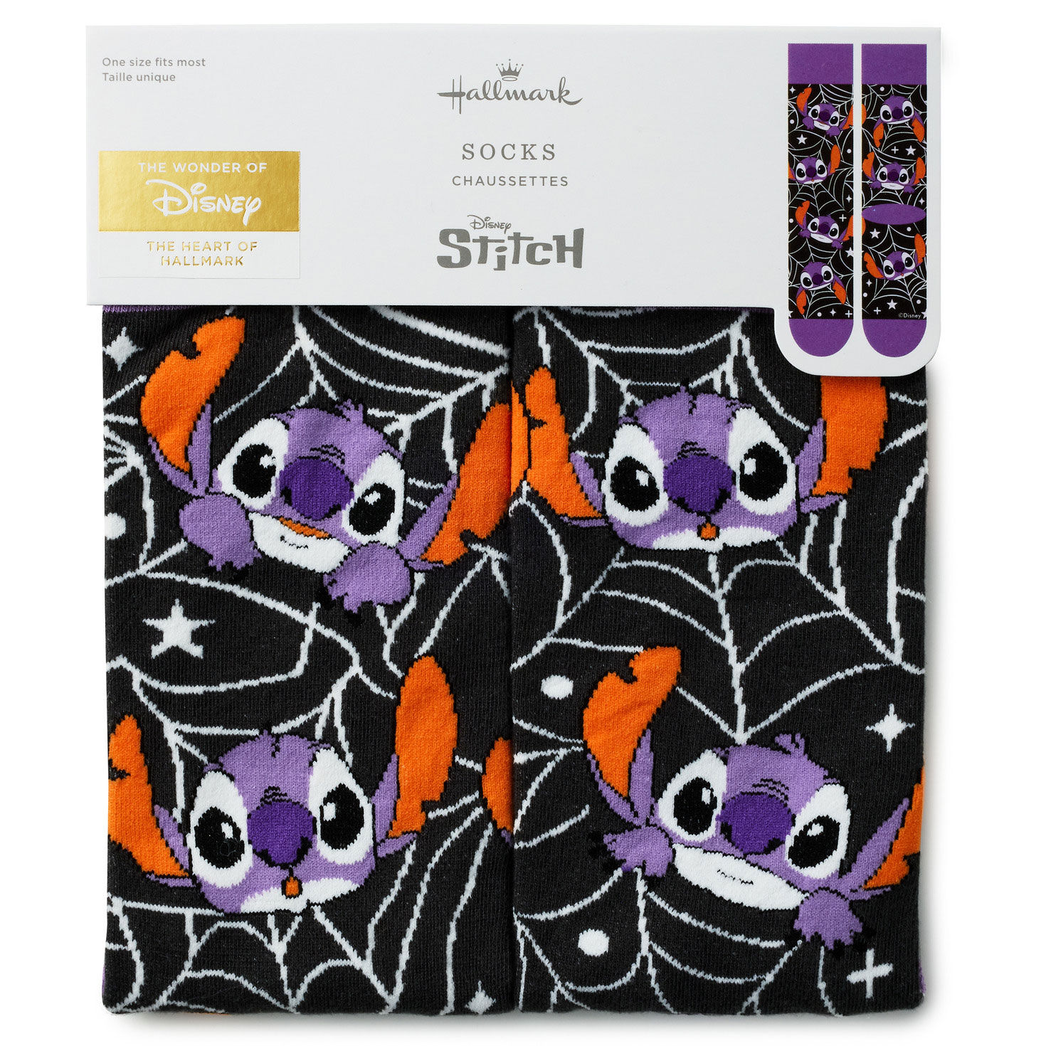 Disney Stitch Purple Black Spider Web Halloween Socks package front image number 5