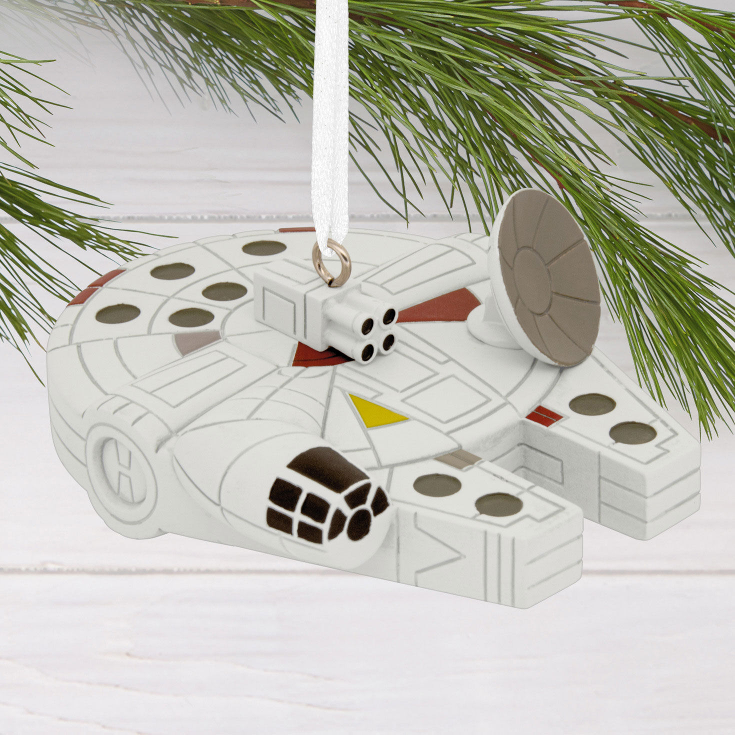 Millennium Falcon Christmas Ornament hanging on tree image number 2