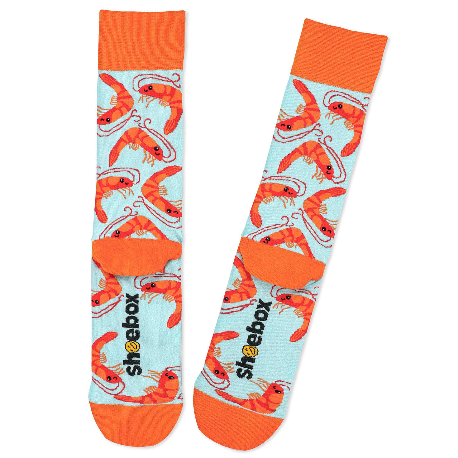 Dancing Shrimp on Aqua Punny Crew Socks back image number 2