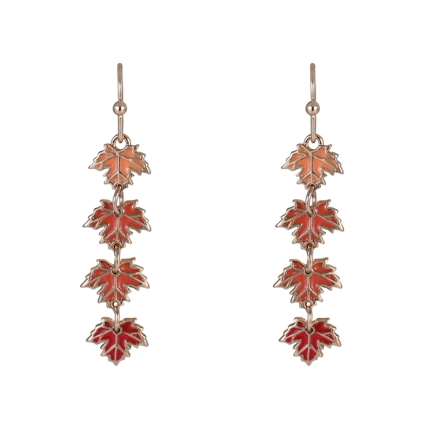Enamel Linear Maple Leaf Earrings front image number 3