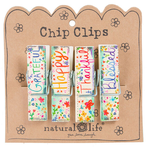 Natural Life Thankful Grateful Chip Clips, Set of 4, 