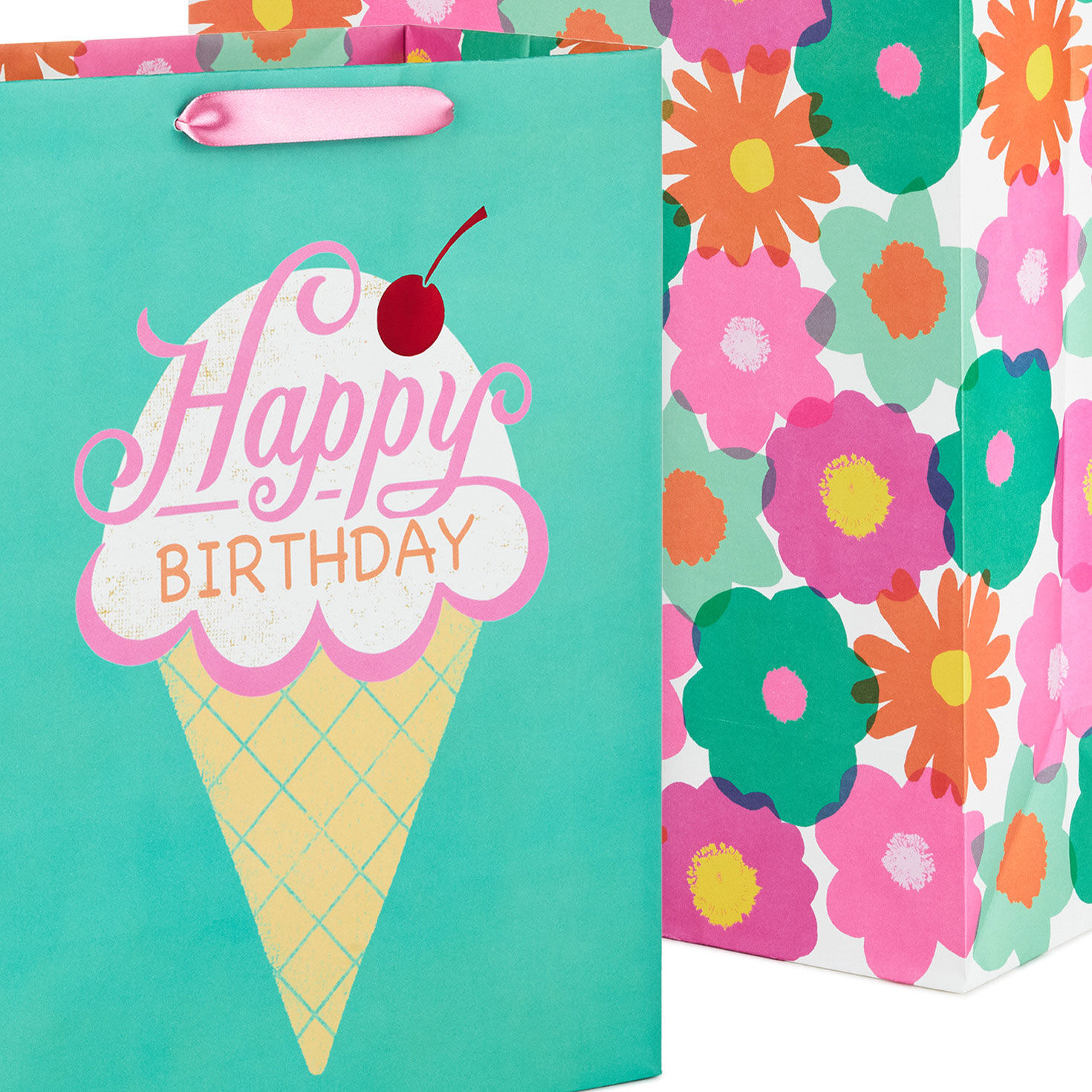 Large and XL Modern Flowers Birthday Gift Bag Set Base/Side Detail image number 5