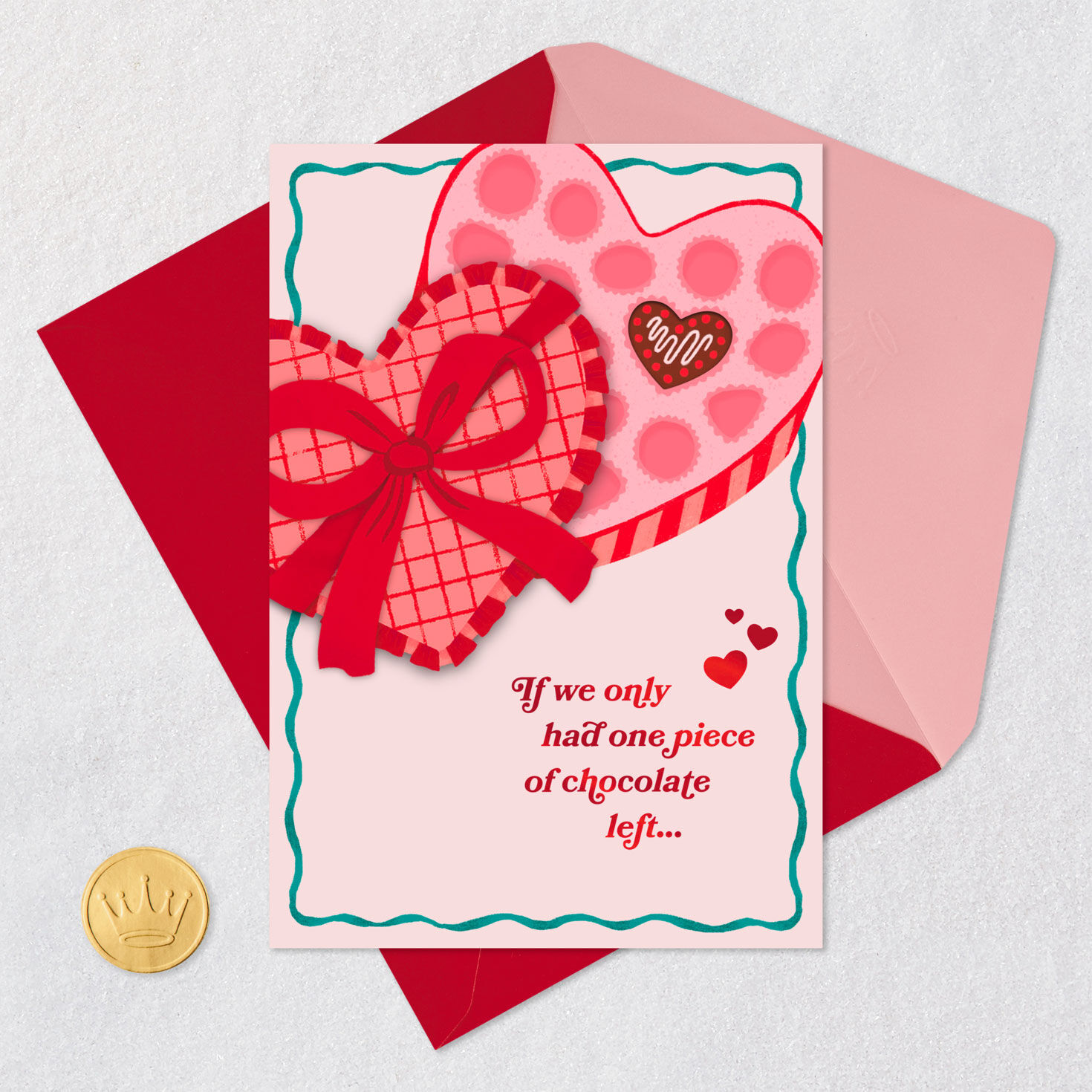 Box of Chocolates Romantic Valentines Day Card Card Front with Envelope and Gold Seal image number 5