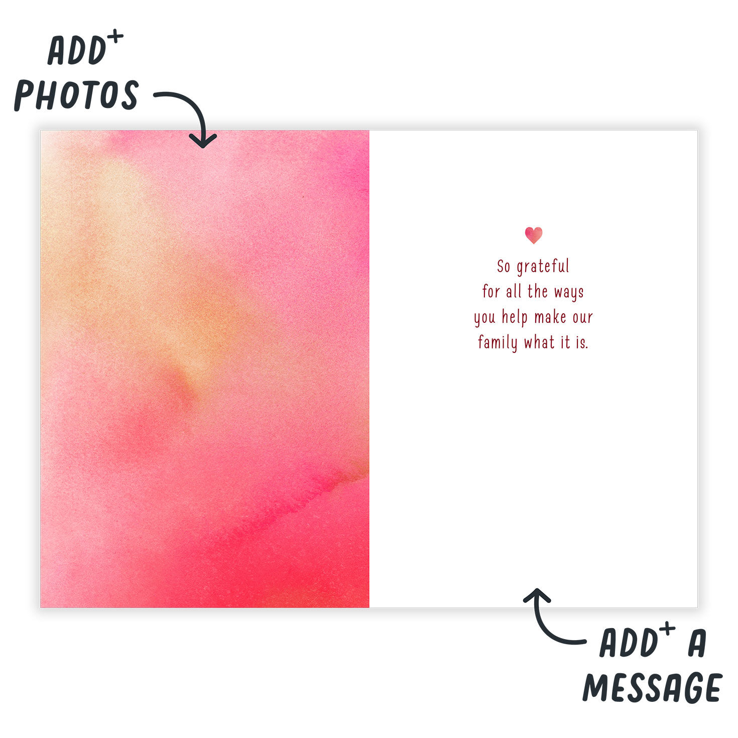 Watercolor Hearts Personalized Valentine's Day Card Open Card indicating personalization image number 3