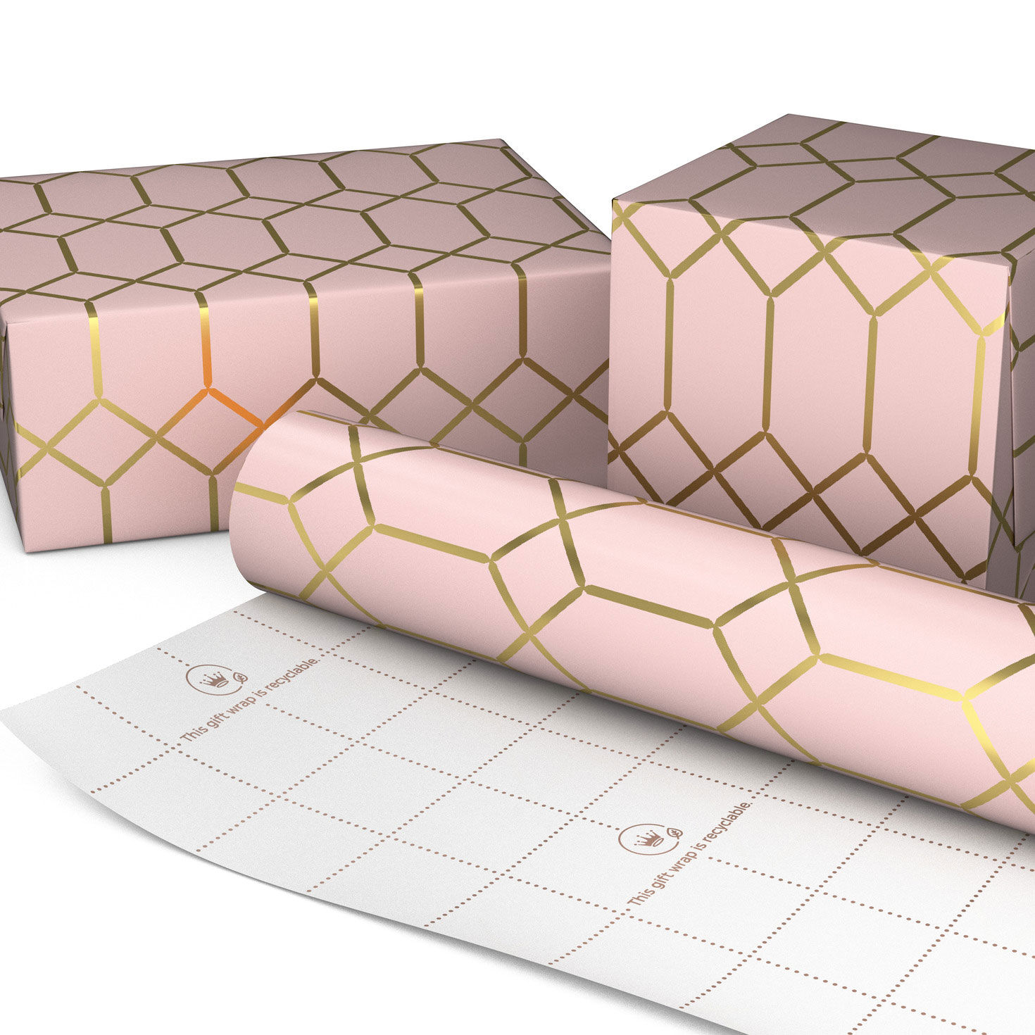 Gold Diamonds and Hexies on Pale Pink Gift Wrap Wrapped package image number 2