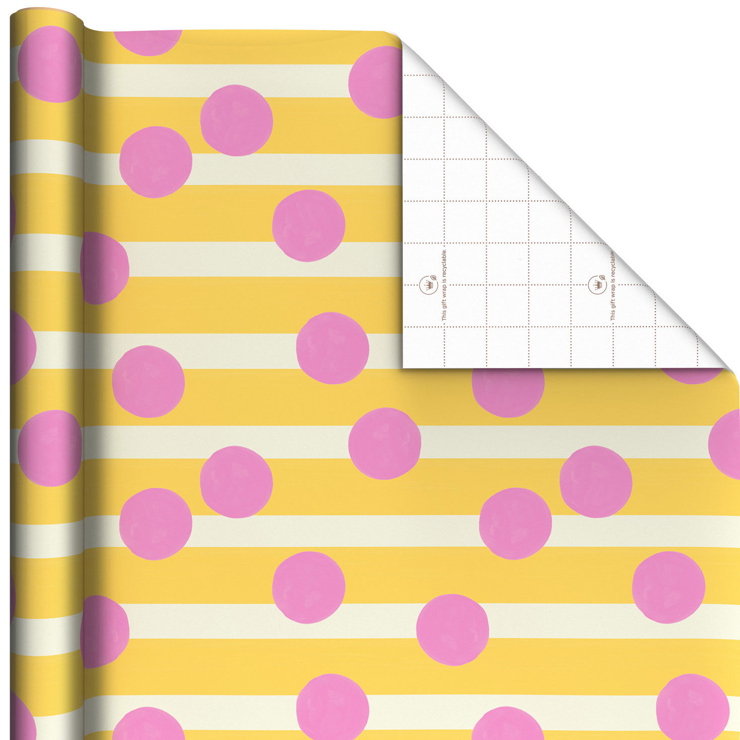 Pink Dots and Yellow Stripes Tall Wrapping Paper Roll, 35 sq. ft.
