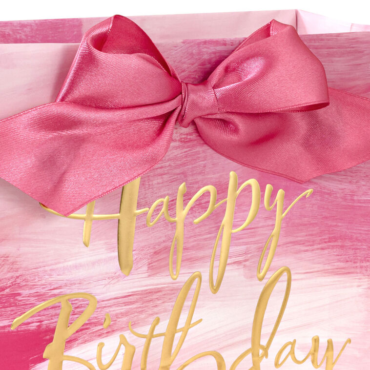 Gold Lettering on Pink Medium Birthday Gift Bag Handle Detail image number 4