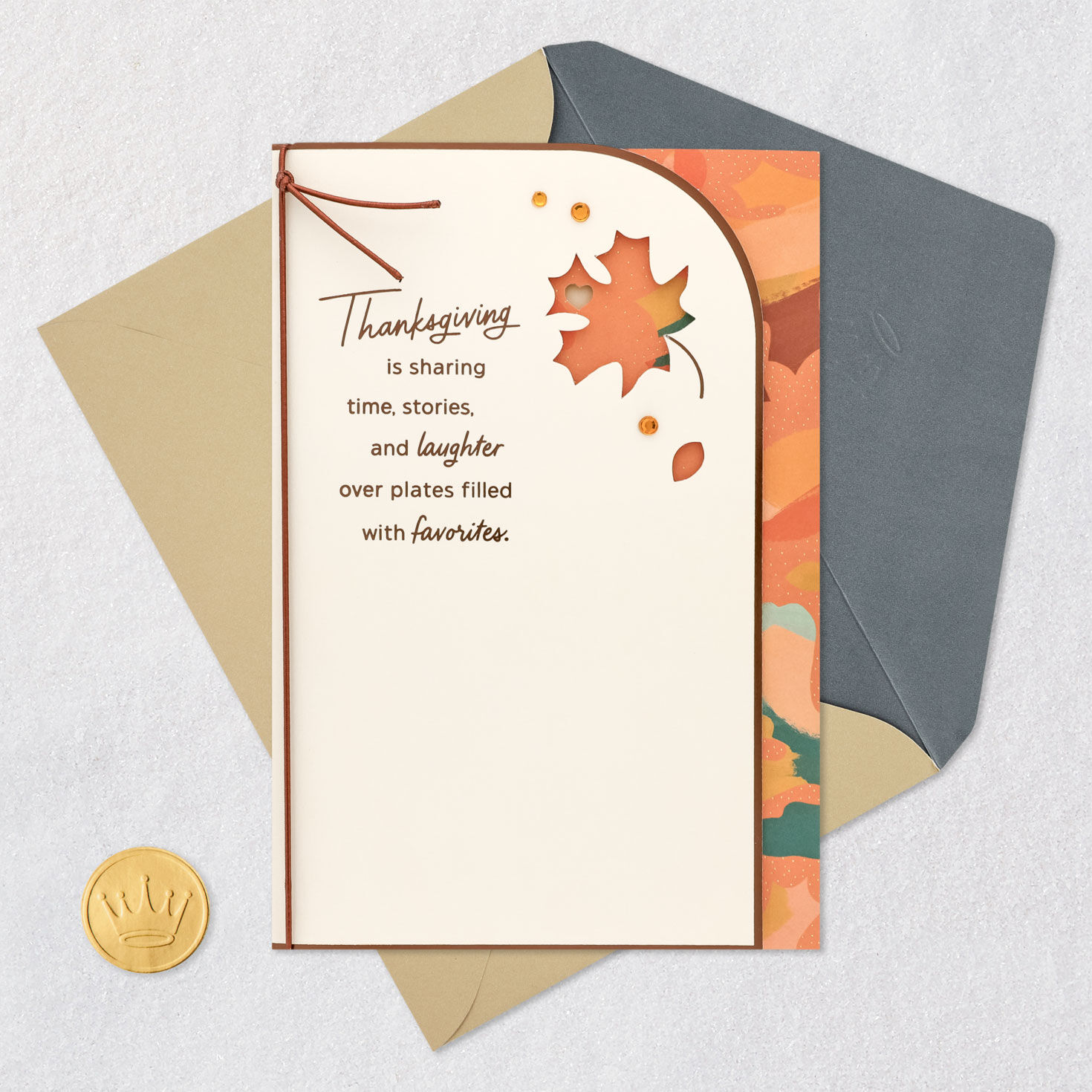 Autumn Leaves Thanksgiving Card Card Front with Envelope and Gold Seal image number 7
