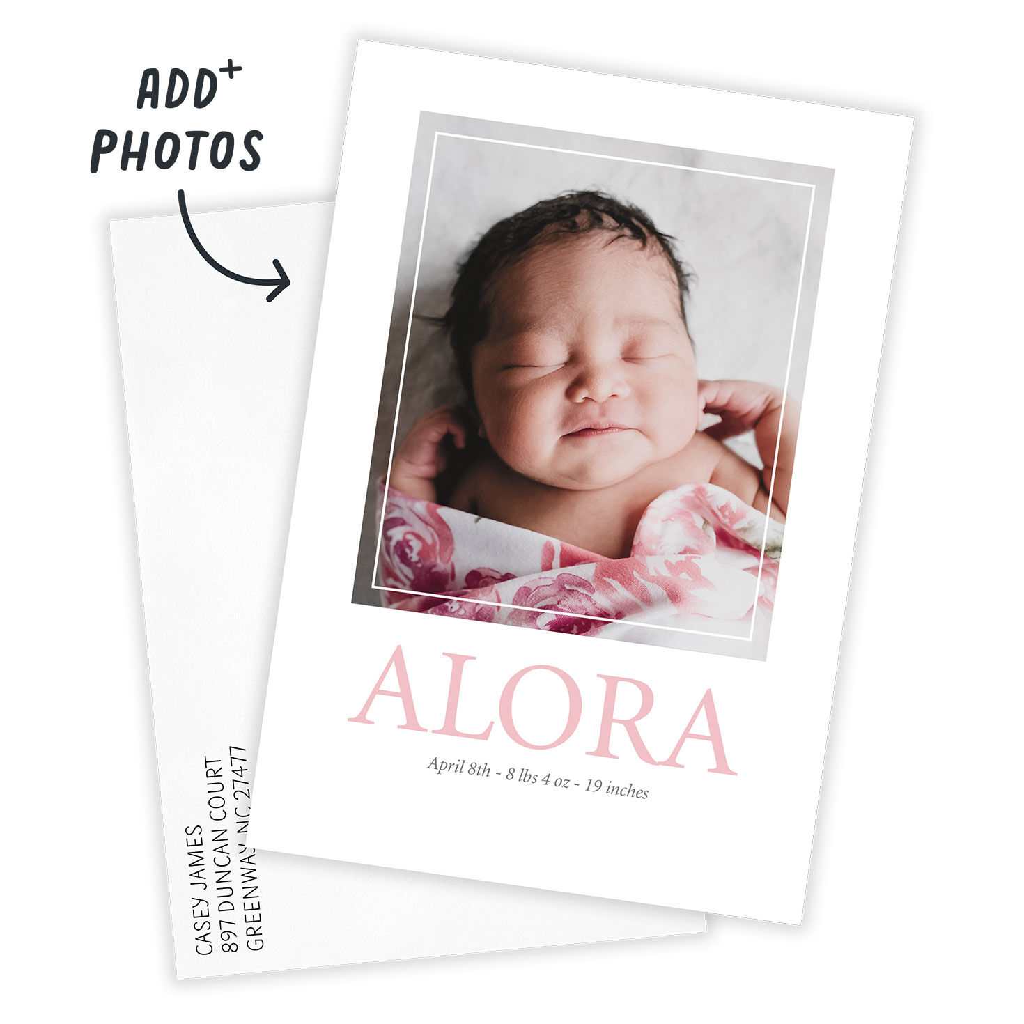 Square Frame Pink Birth Announcement, , large image number 2
