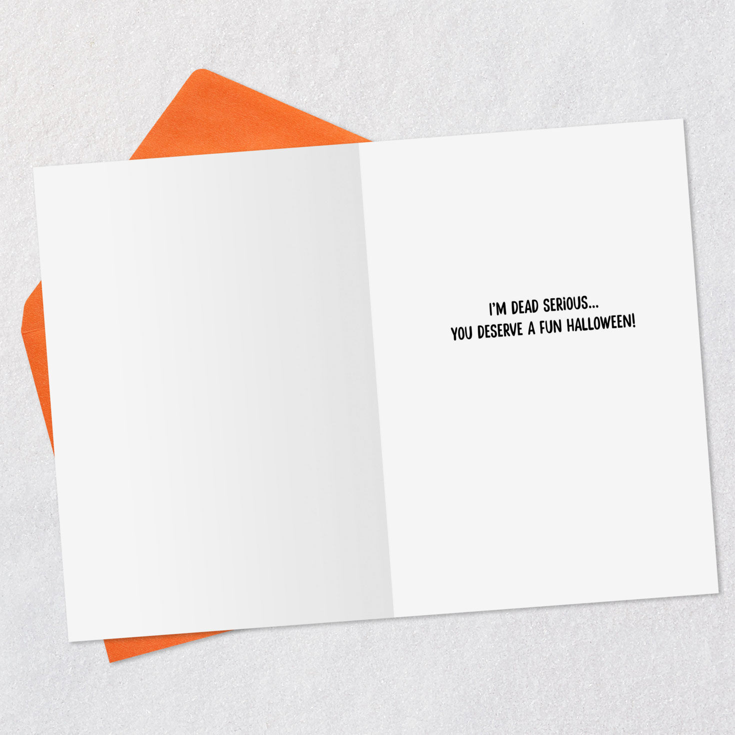Dead Serious Skeleton Funny Halloween Card Open card with envelope image number 3