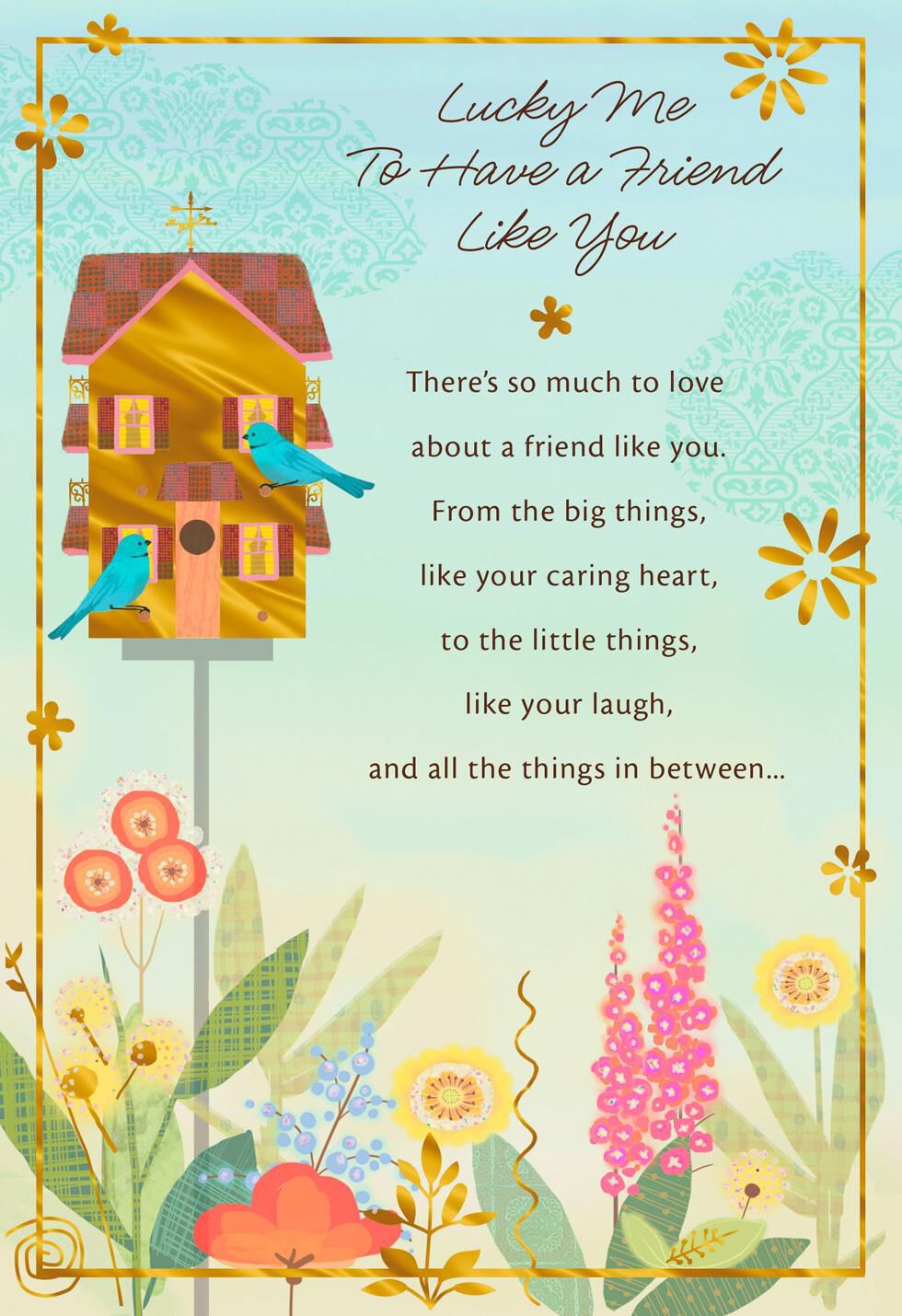 Birdhouse and Flowers Friendship Card