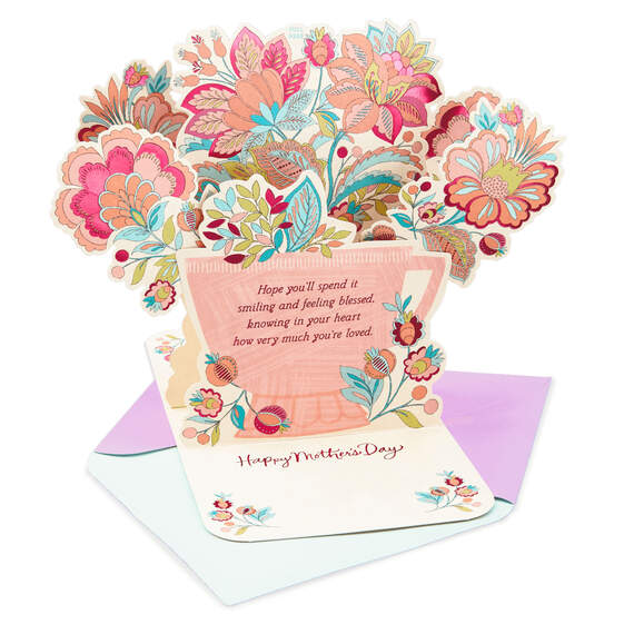 Flowers in Teacup 3D Pop-Up Mother's Day Card for Mom, , large image number 1