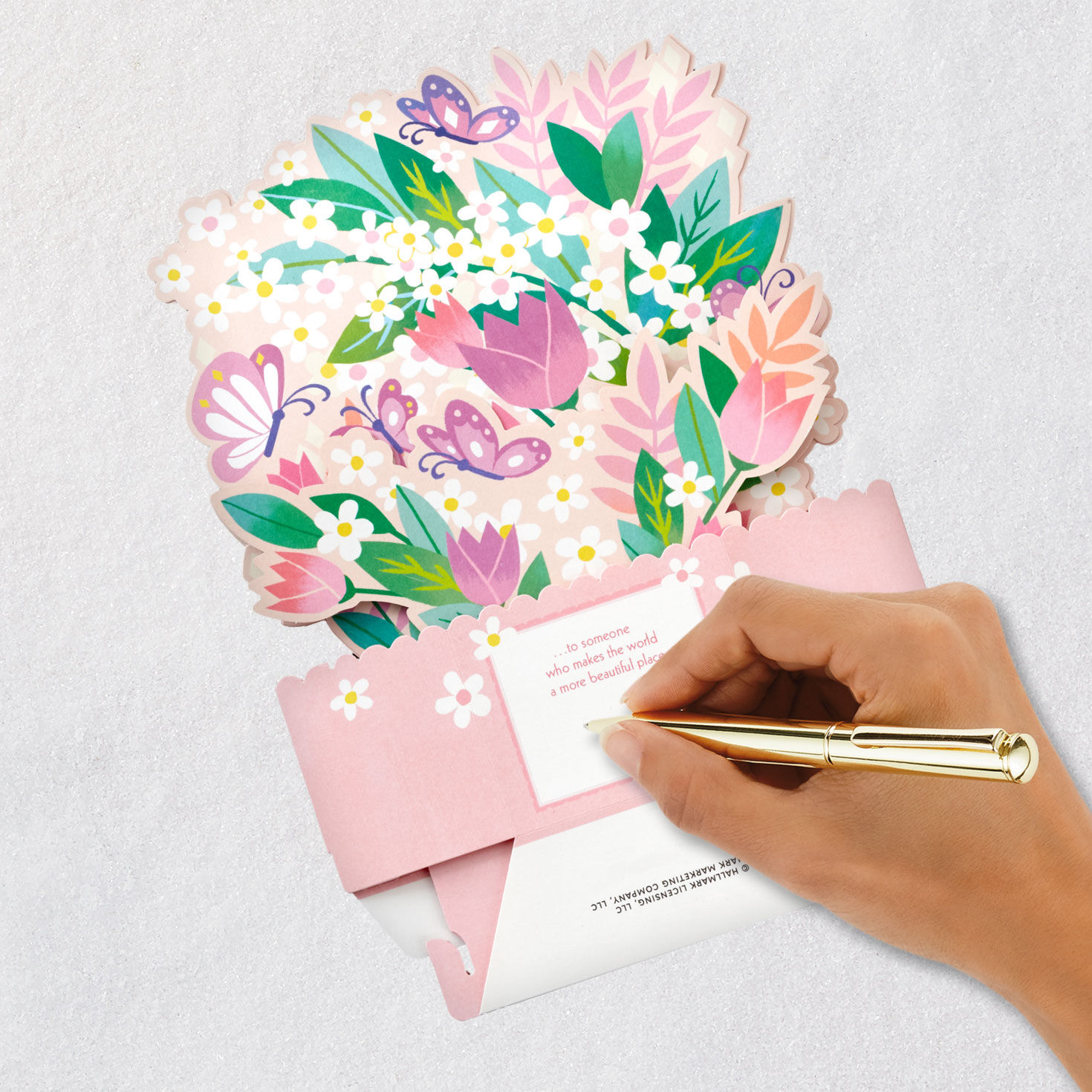 Pink and Purple Flowers and Butterflies Mother's Day Card signing card image number 6