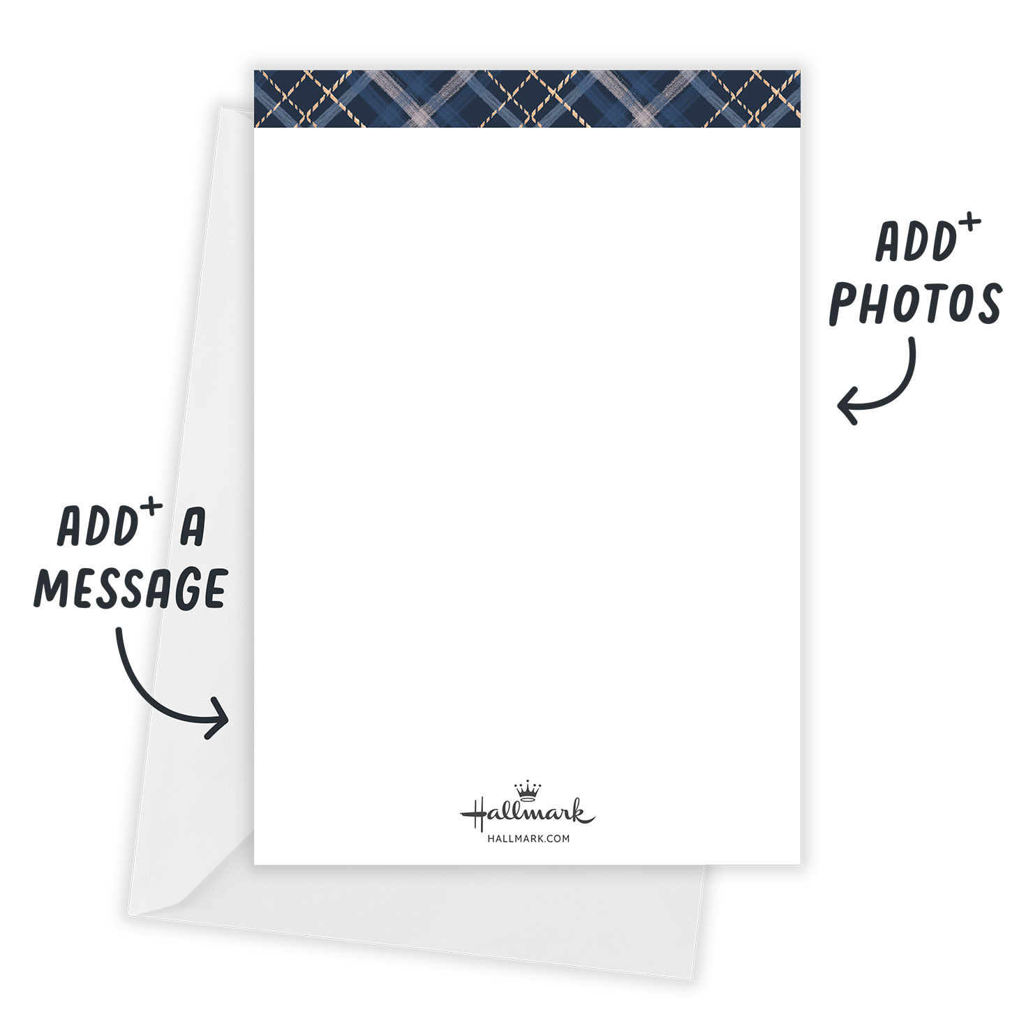 Blue Plaid Photo Grid Personalized Holiday Card Card back with Envelope indicating personalization image number 3