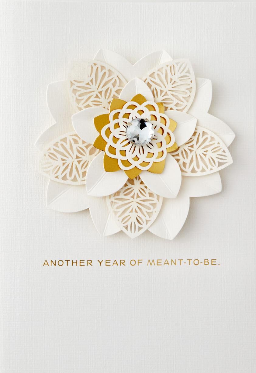White and Gold Flower Meant To Be Anniversary Card for Wife