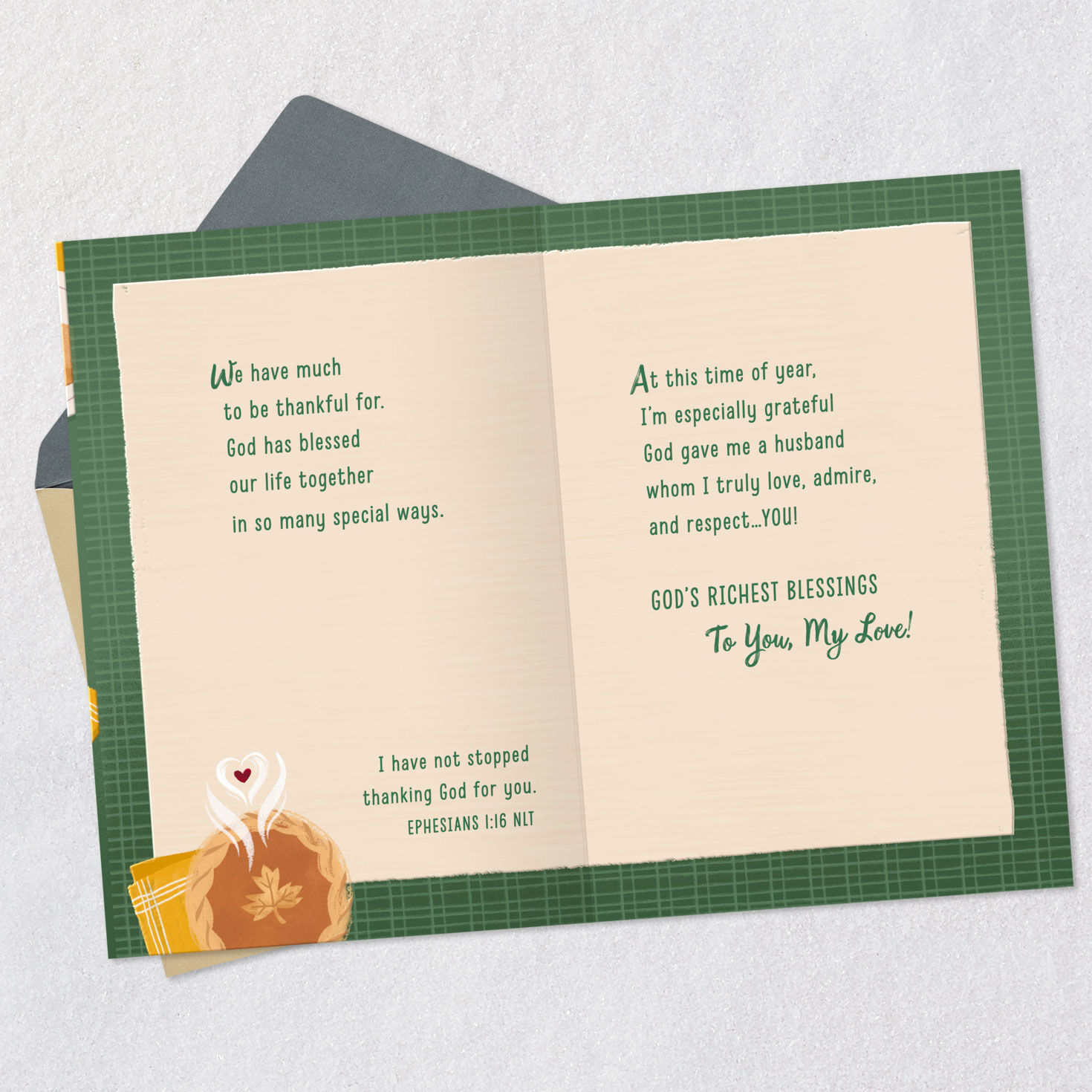 Pie and Coffee Religious Thanksgiving Card for Husband Open card with envelope image number 5