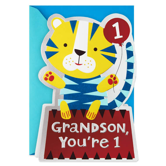 Tiger With Balloon First Birthday Card, , large image number 1