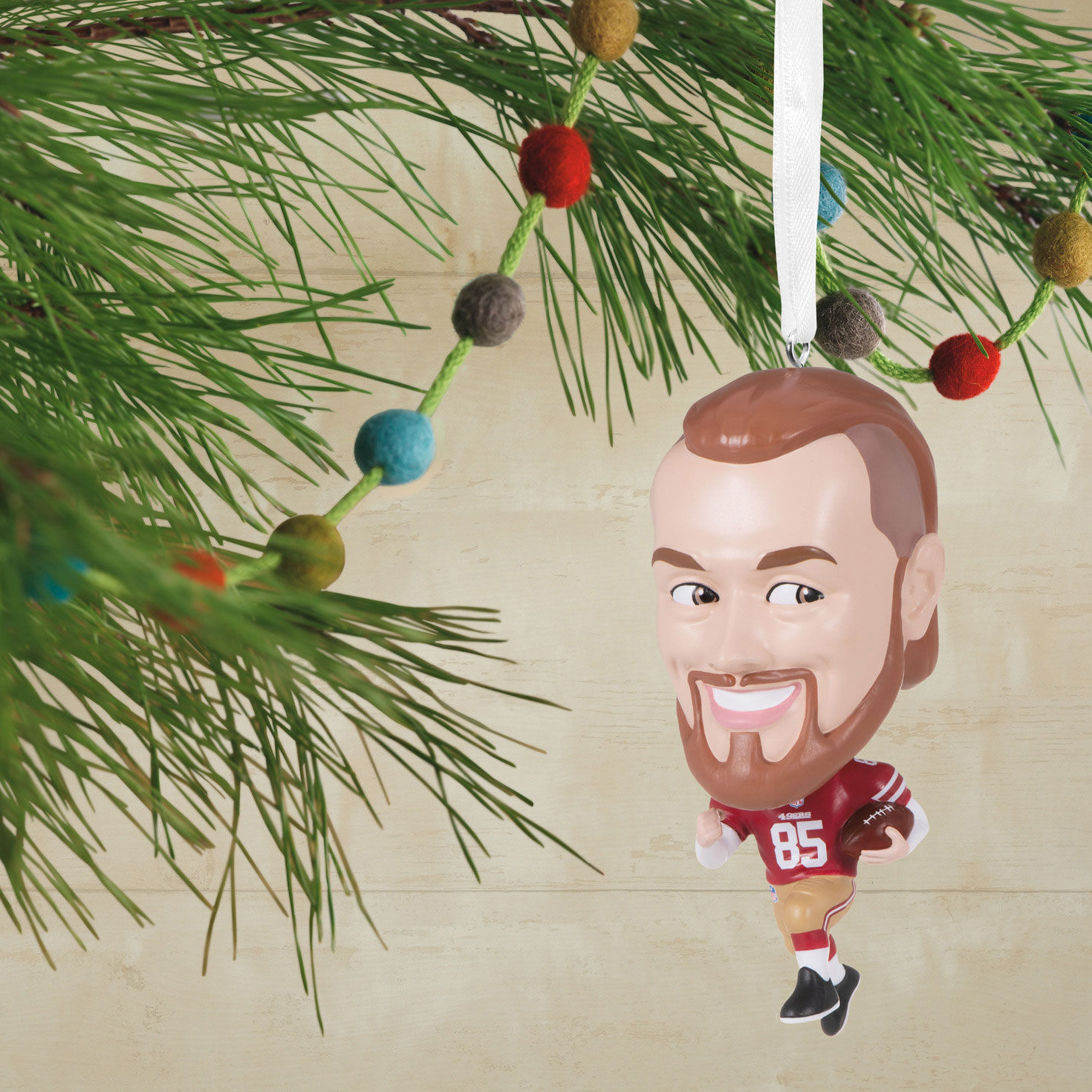 George Kittle Bobblehead Christmas Ornament hanging on tree image number 2