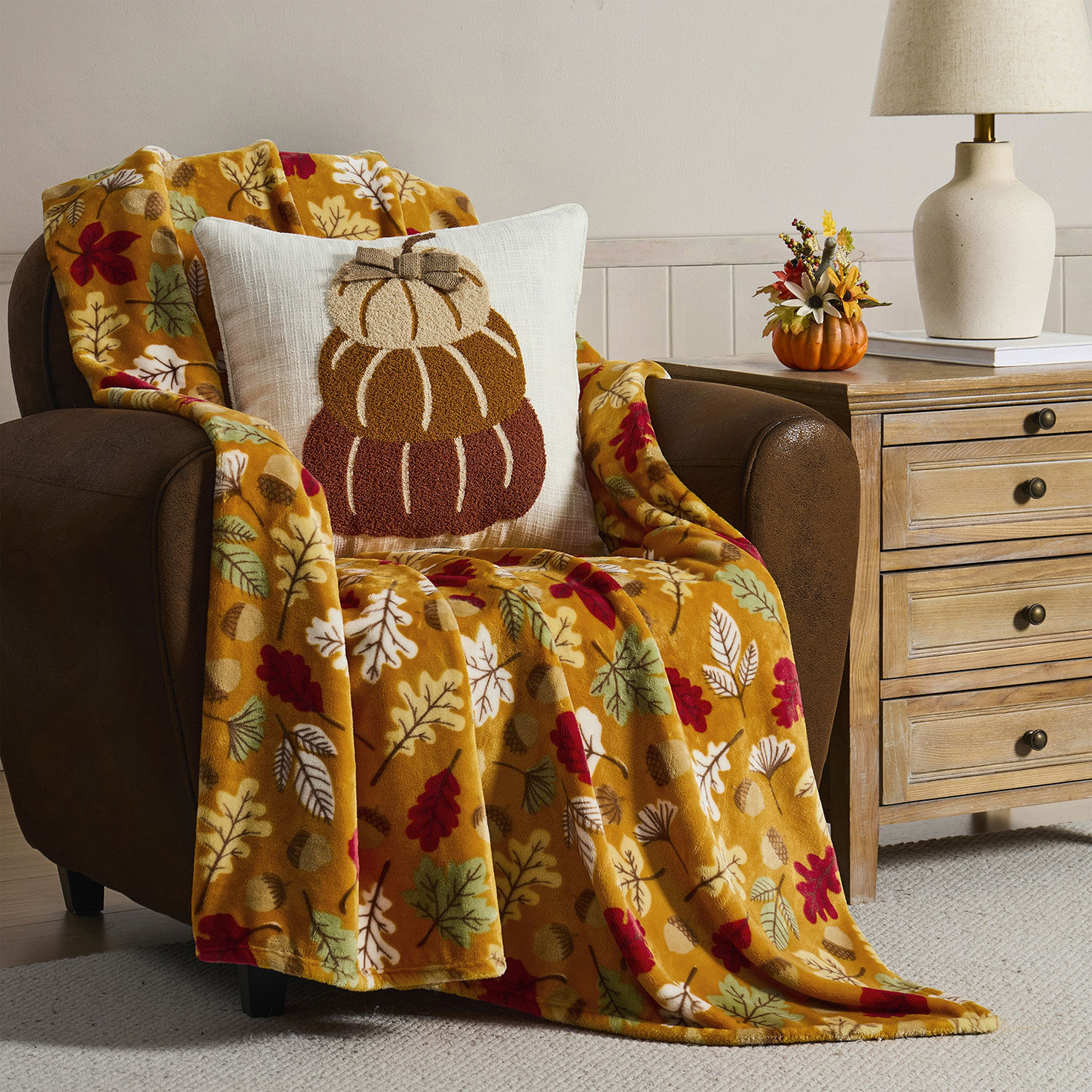 Hallmark Multicolor 50" x 70" Plush Fall Throw Blanket in use image number 4