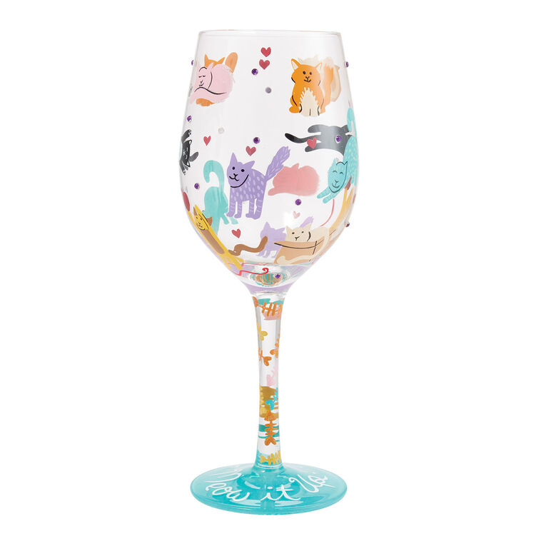 Lolita Meow It Up Handpainted Wine Glass, 15 oz.