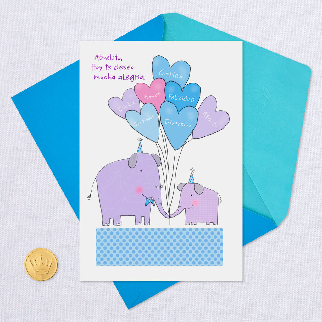 Elephants And Balloons Spanish Language Grandpa Birthday Card