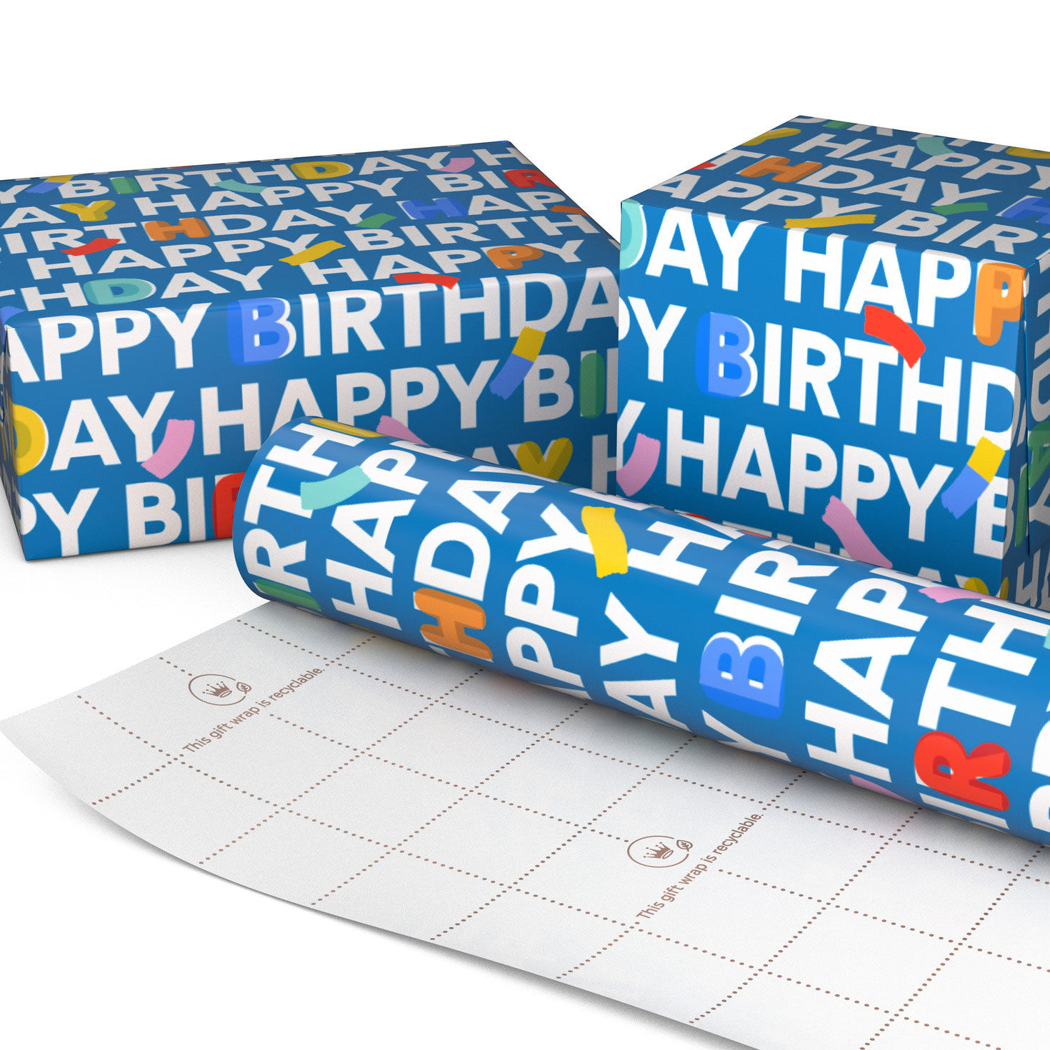 Happy Birthday on Blue Wrapping Paper Wrapped pkg image number 2