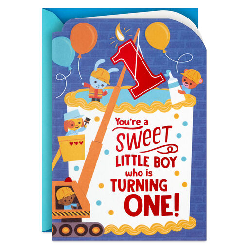 Construction Cake First Birthday Card for Boy, 