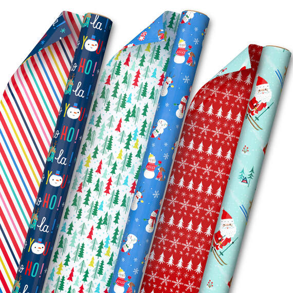 Santa and Friends 3-Pack Reversible Christmas Wrapping Paper, 120 sq. ft., , large image number 1