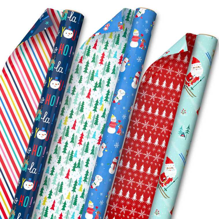Santa and Friends 3-Pack Reversible Christmas Wrapping Paper, 120 sq ...