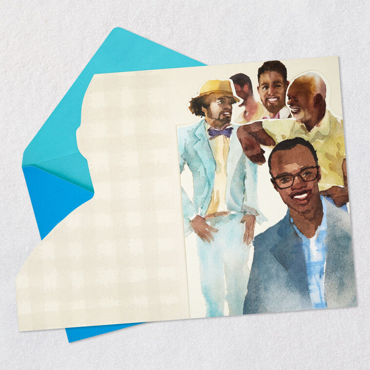 Black Men Watercolor Portraits Father's Day Card Open card with envelope image number 3