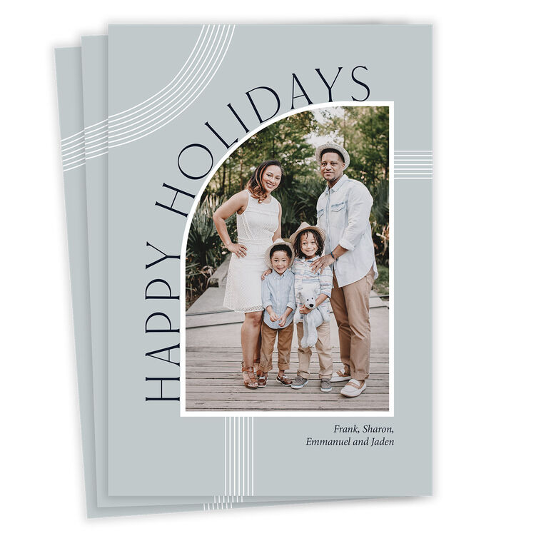 Modern Arch on Blue Flat Holiday Photo Card, , large image number 1